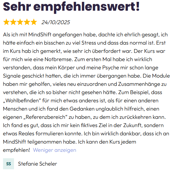 Bewertung des Kurses MindShift